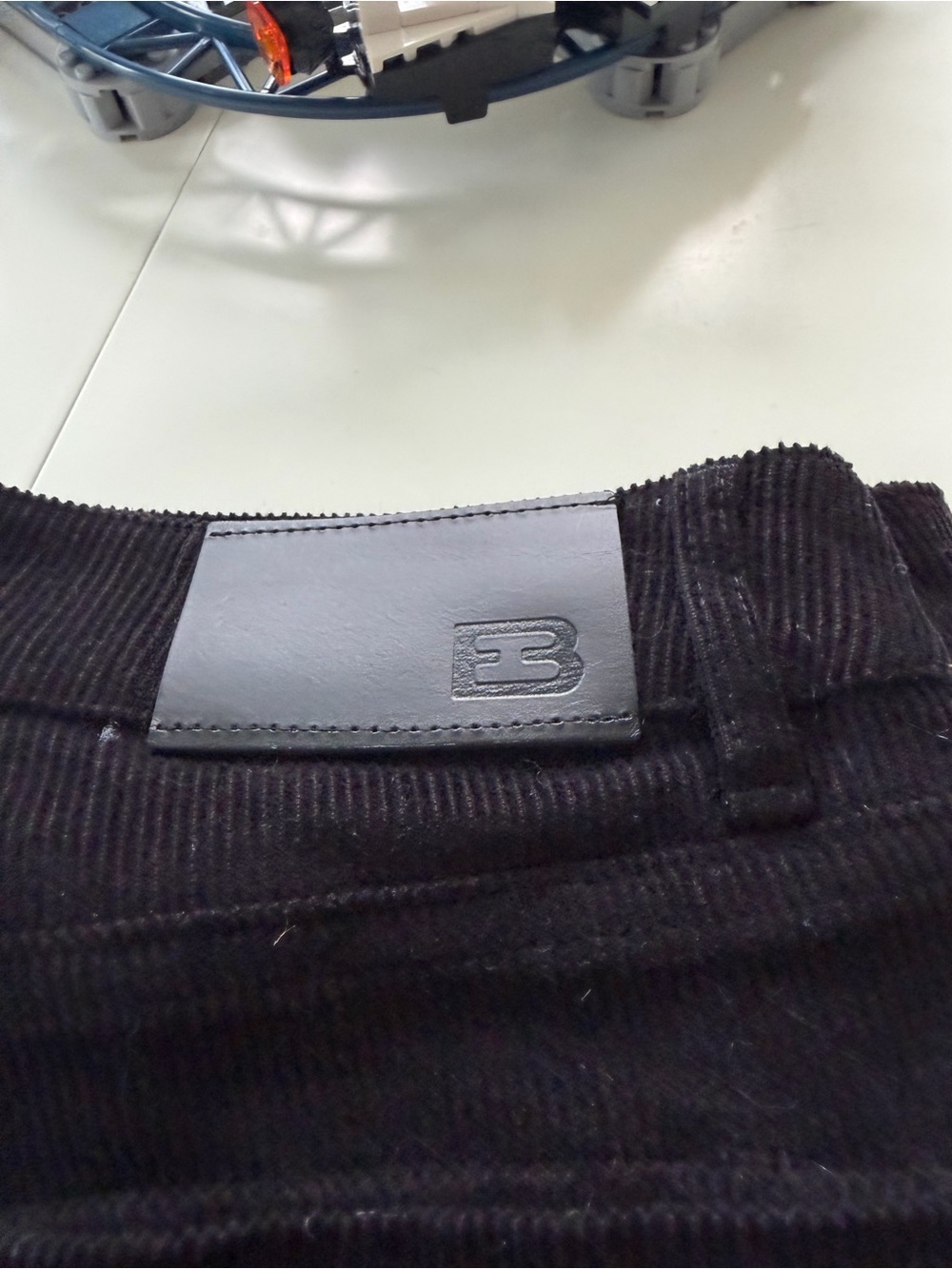 EB DENIM NWT Black Corduroy Pants with Leather Patch